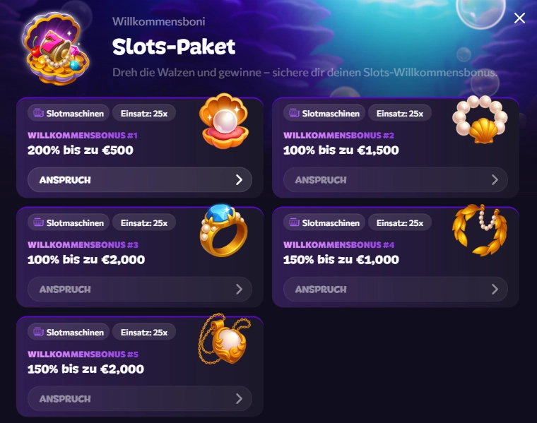 Aphrodite Casino Willkommensbonus mit gestaffeltem Slots-Paket