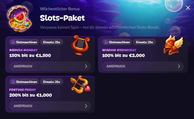 Aphrodite Casino wöchentliche Slots-Boni